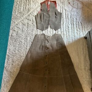 Vintage 1970s Bagatelle Leather Vest & Skirt Set